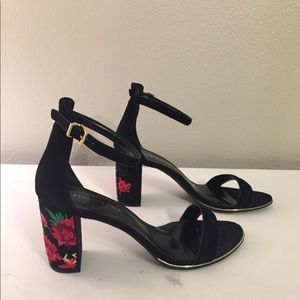 Kenneth Cole Embroidered Heel Suede Sandals
